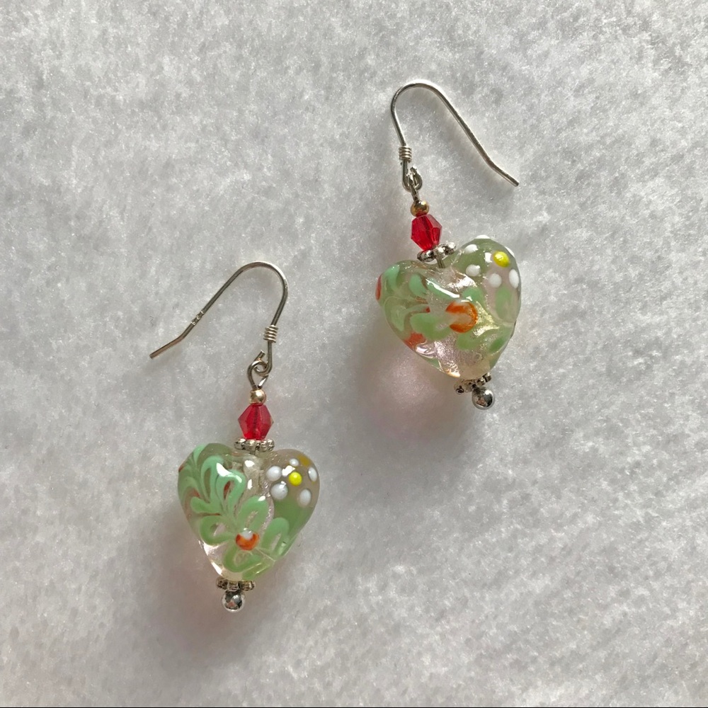 NEW handmade heart glass earrings